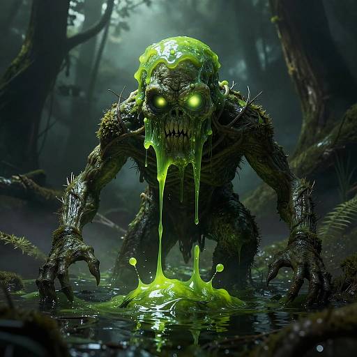 Green Goo Monster in Dark Swamp