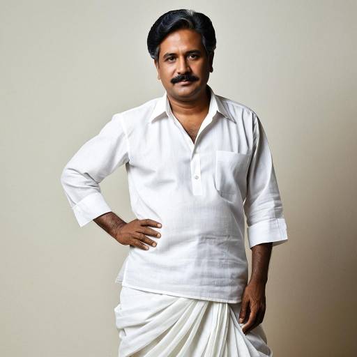 Man in Traditional White Dhoti and Shirt