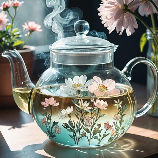 Blooming Flowers in a Glass Teapot