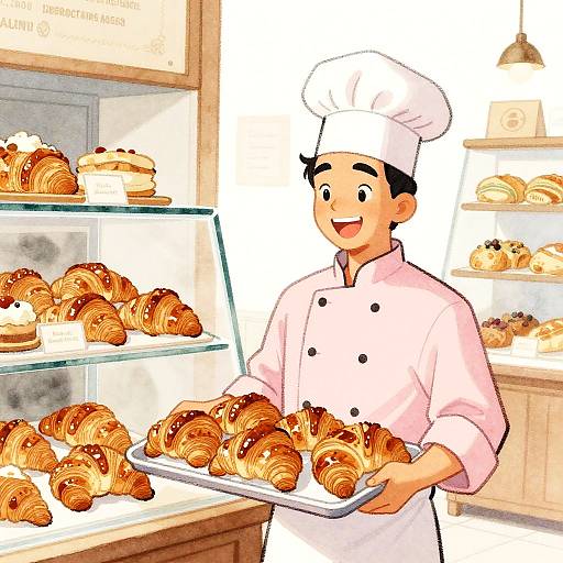 Cheerful Pastry Chef in Watercolor