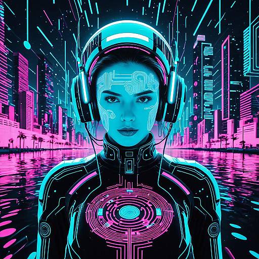Futuristic Neon Android in Cyber City