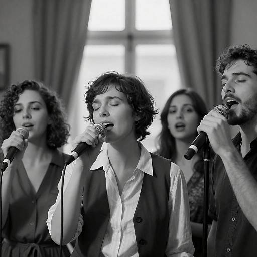 Emotive Black and White Singing Portrait