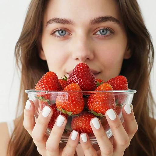 Woman Holding Bowl of Strawberries