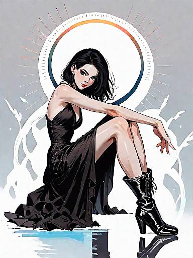 Stylish Woman in Black Dress with Ankle Boots