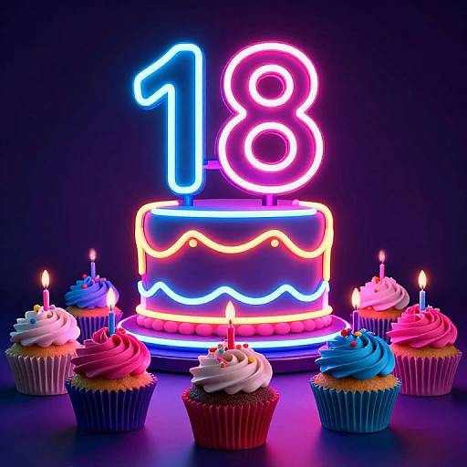 Neon 18th Birthday Cakes & Cards