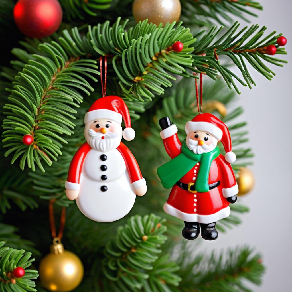 Festive Christmas Ornaments on Fir Tree