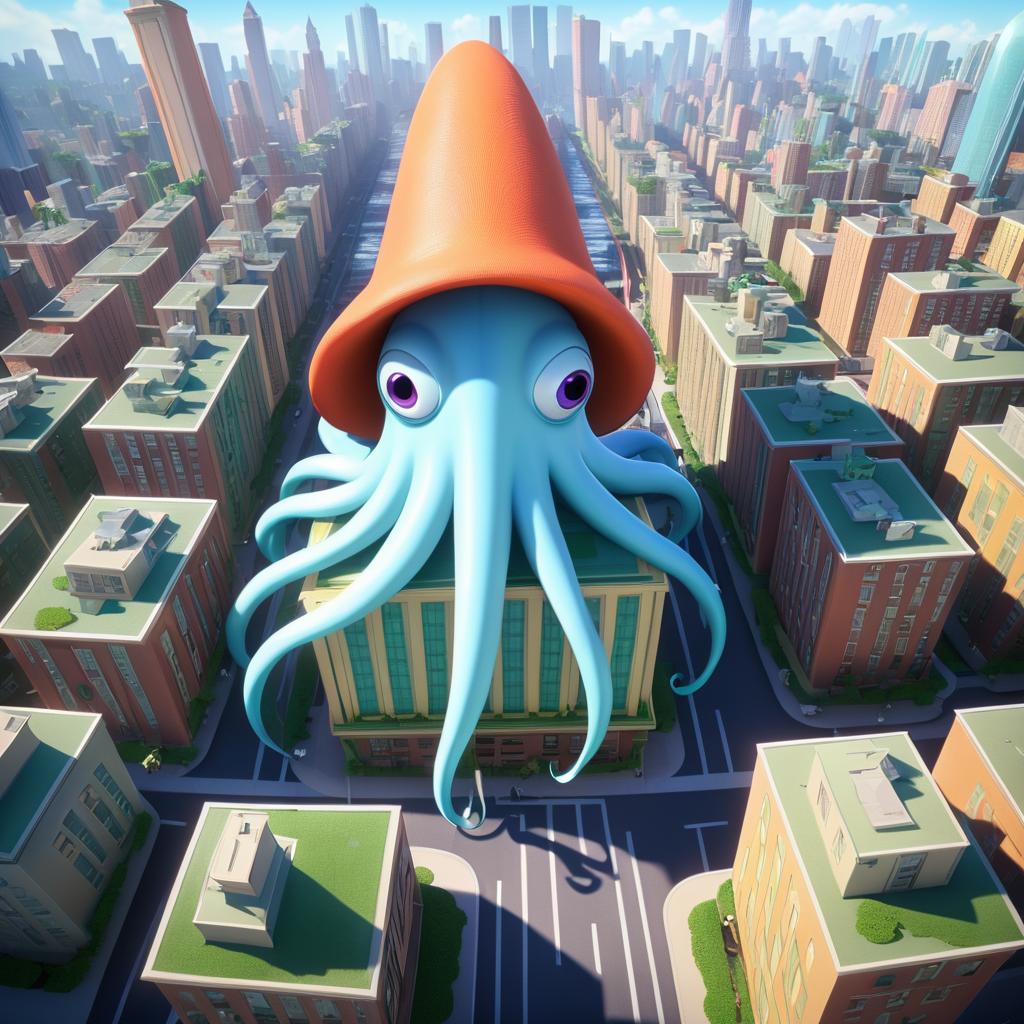 Giant Squid Animation in Urban Setting