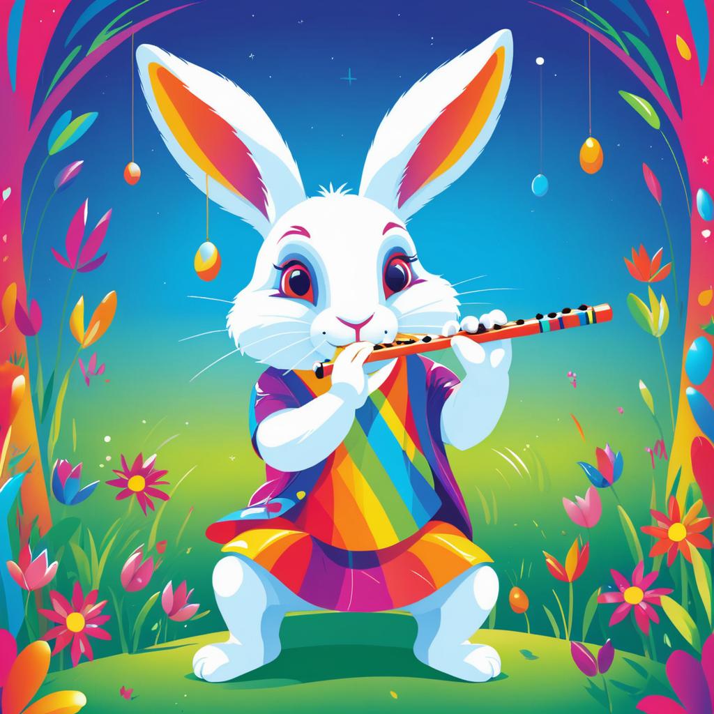 Cheerful Rabbit Playing Flute in 2D Art