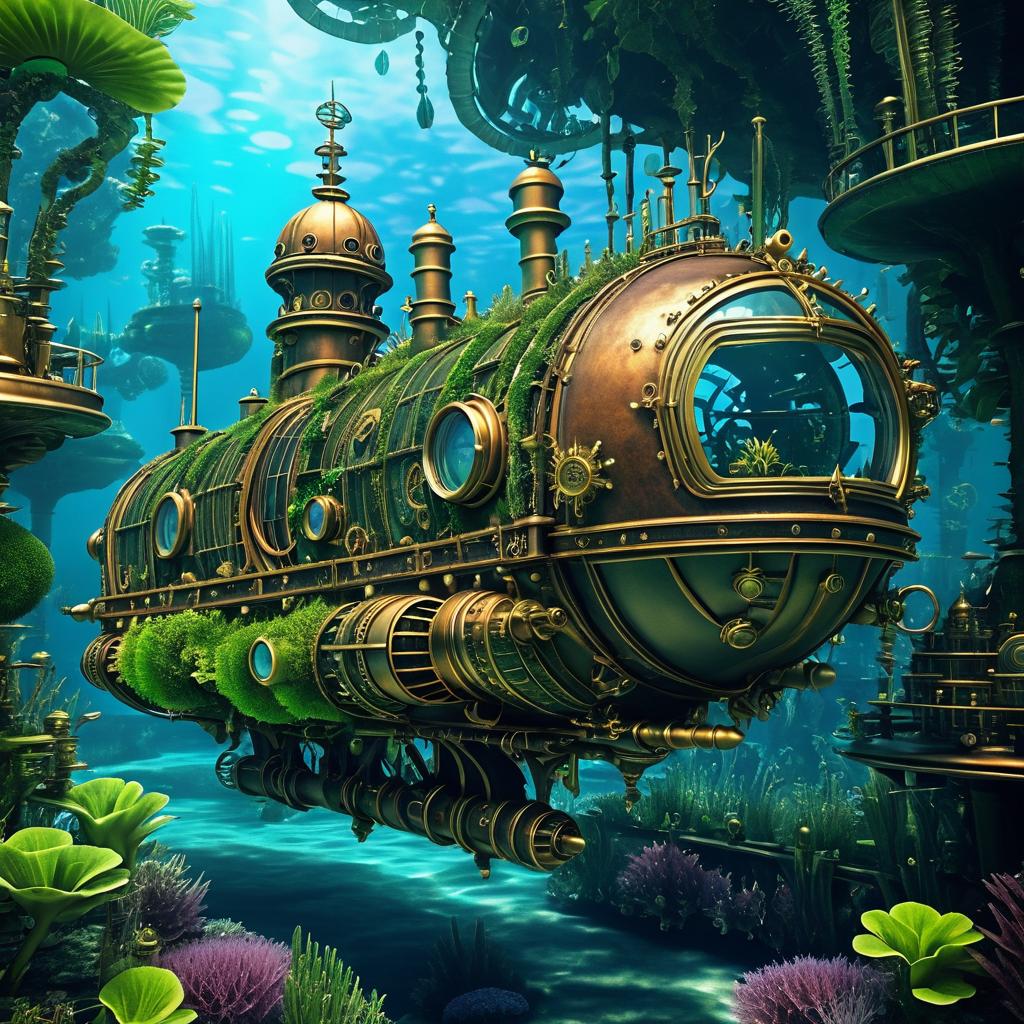 Steampunk Submarine in Underwater Wonderland