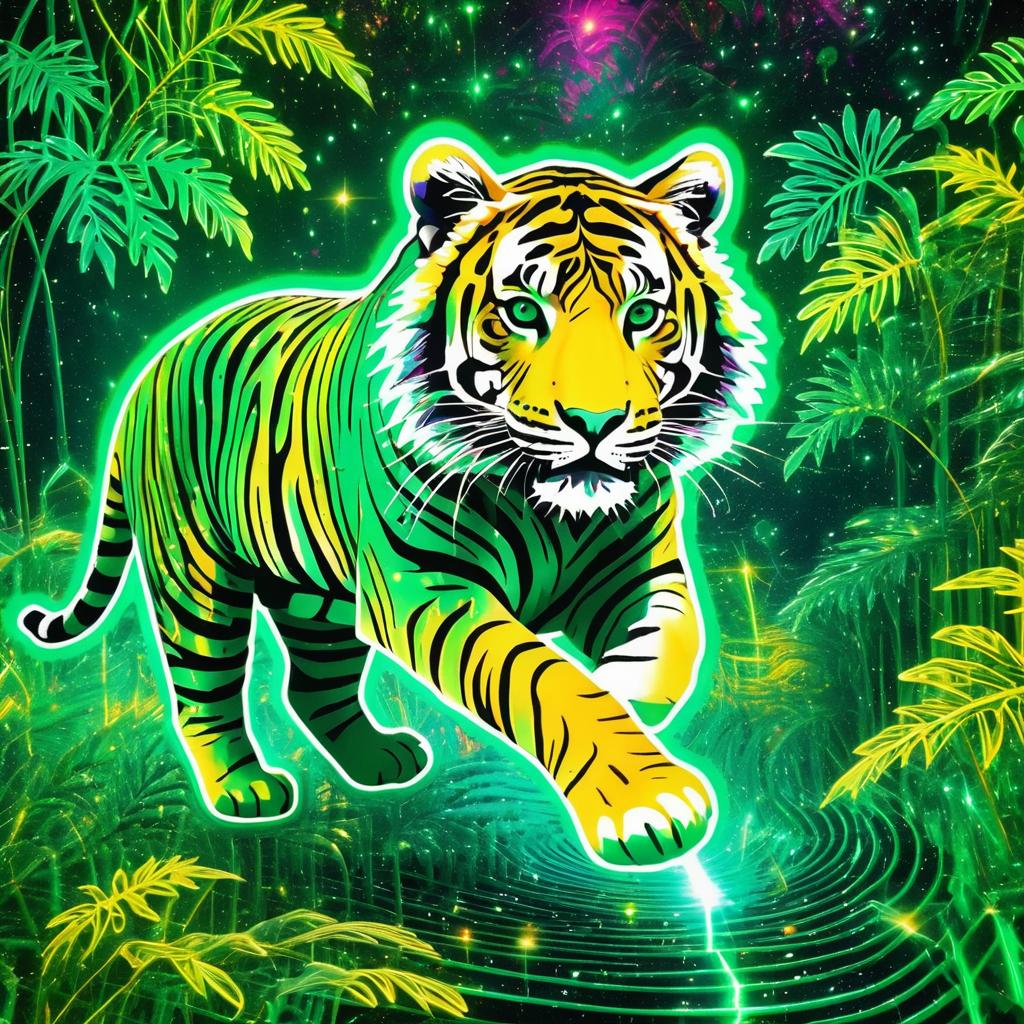 Psychedelic Tiger in Cosmic Jungle