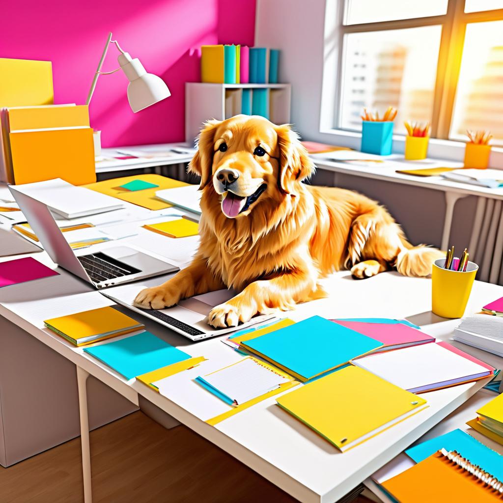 Cheerful Golden Retriever in Modern Office