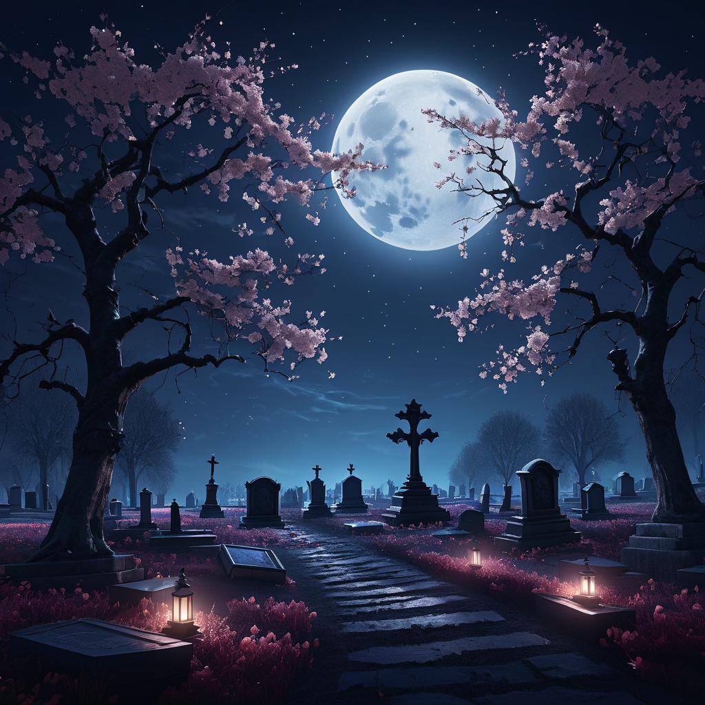 Haunting Moonlit Graveyard Concept Art