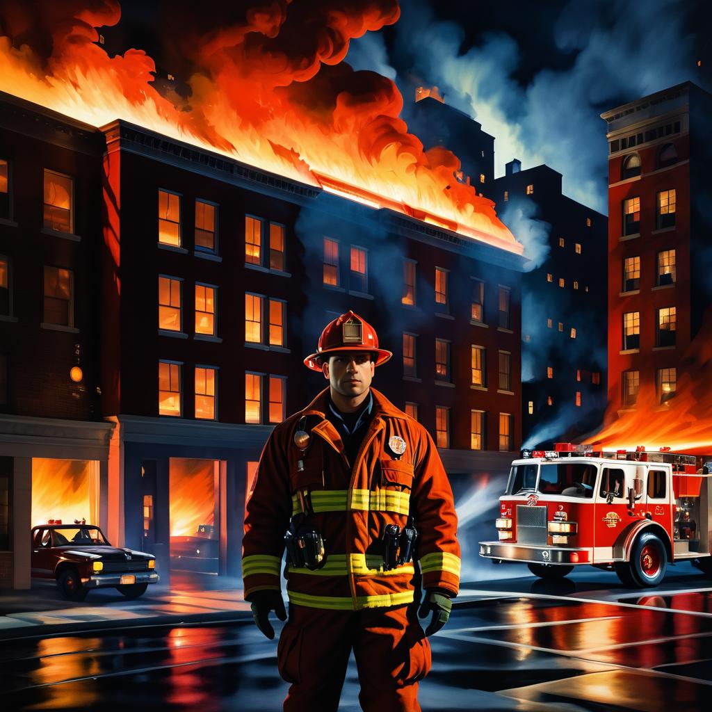 Urban Firefighter Amidst Night Flames