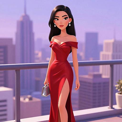 Elegant Woman on Luxury Penthouse Balcony