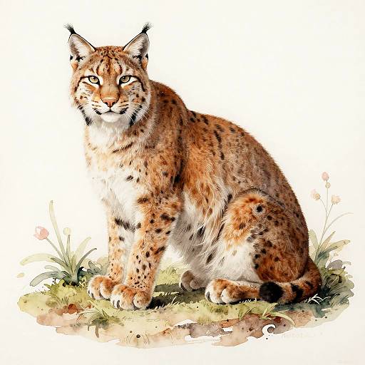Vintage Baroque Lynx Watercolor Portrait