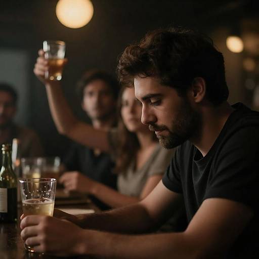 Dimly Lit Bar Scene with Group