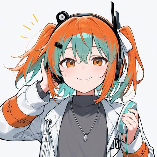 Cheerful Girl with Twintails and Headphones