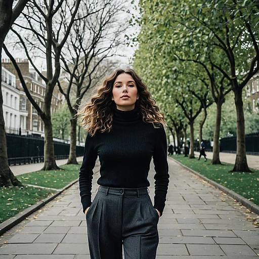Woman with Wavy Hair in Urban Park