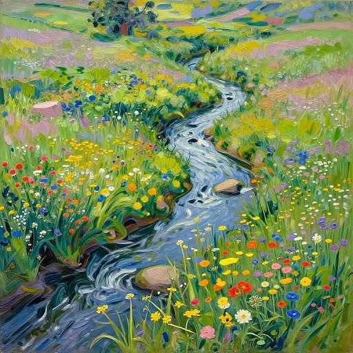 Post-Impressionist Aerial Meadow Landscape