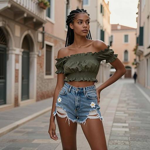 Cinematic Summer Style: Woman on Cobblestones