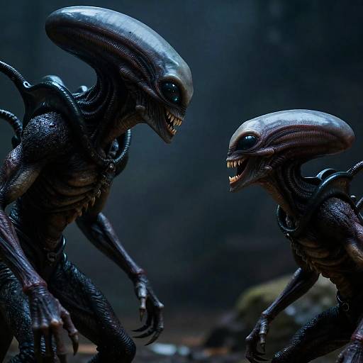 Two Alien Creatures Facing Each Other