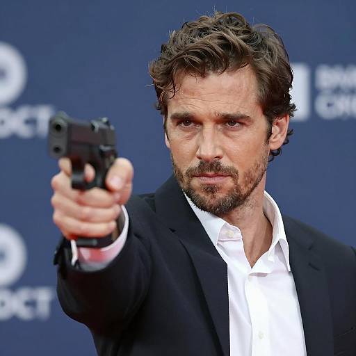 Intense Man with Handgun Close-up