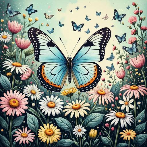 Pastel Butterfly in Flower Garden