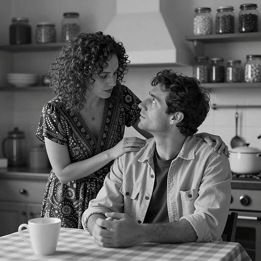 Intimate Black-and-White Kitchen Scene
