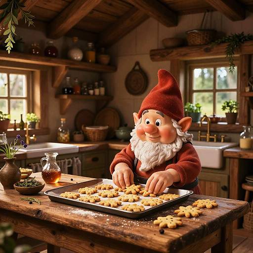 Jolly Gnome Baking in Cozy Cottage