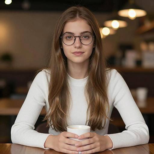 Young Woman with Glasses Holding Cup