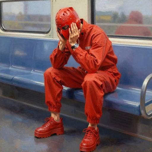 Red-Masked Athlete on Train