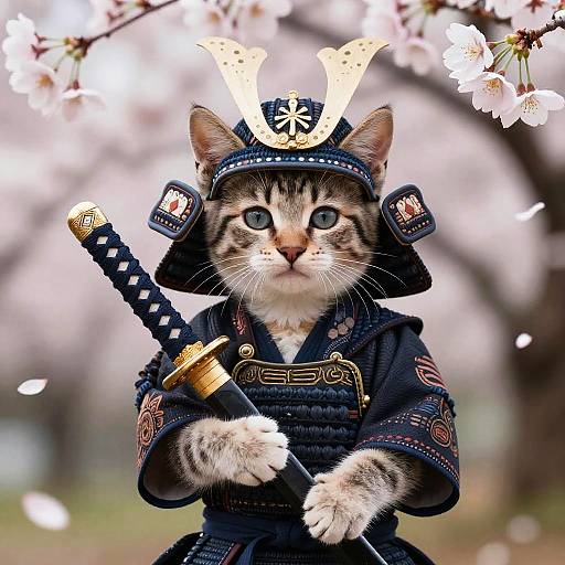 Adorable Samurai Kitten Photography Art