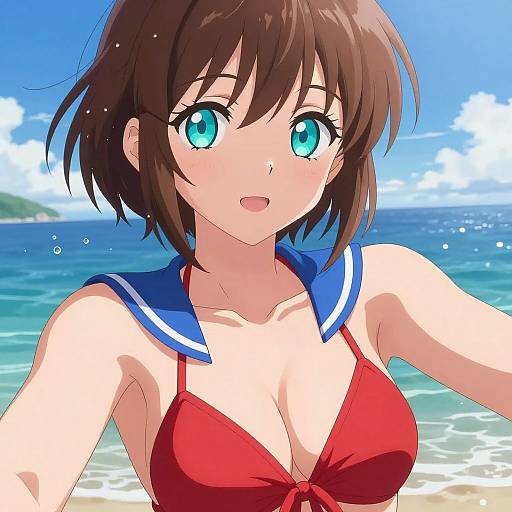 Anime Girl Selfie at Vibrant Beach
