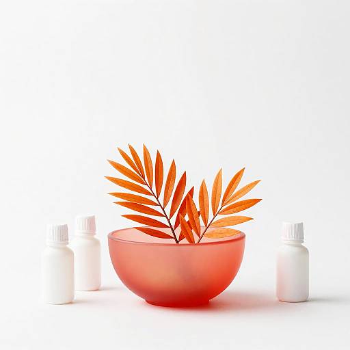 Glowing Coral Bowl with Tropical Leaves