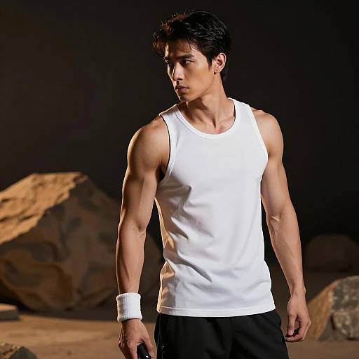 Intense Muscular Man in Dramatic Lighting
