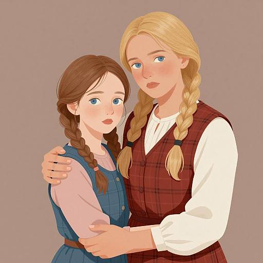 Illustration of Two Young Women with Braids