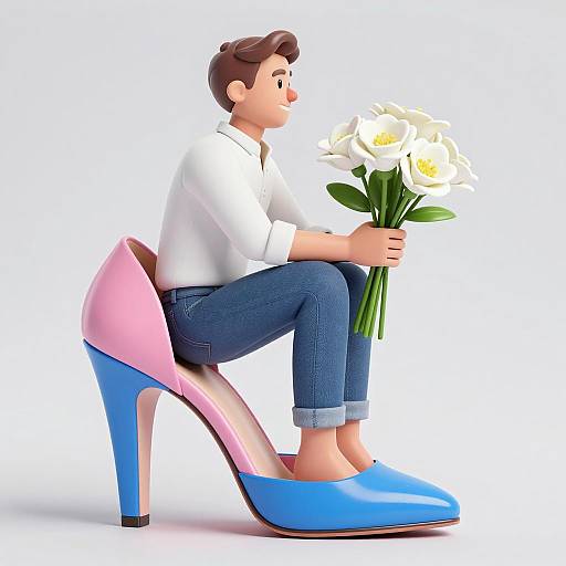 Stylized Man on Oversized High Heel Shoe