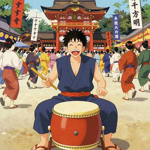 Jovial Festival Drummer in Manga Style