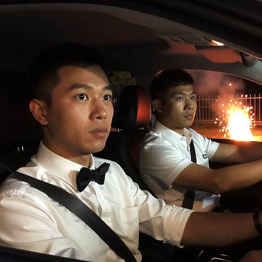 Intense Night Drive with Explosive Background