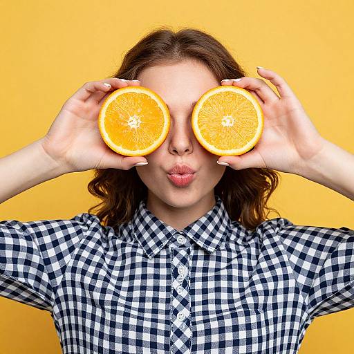 Playful Woman with Citrus Eyes
