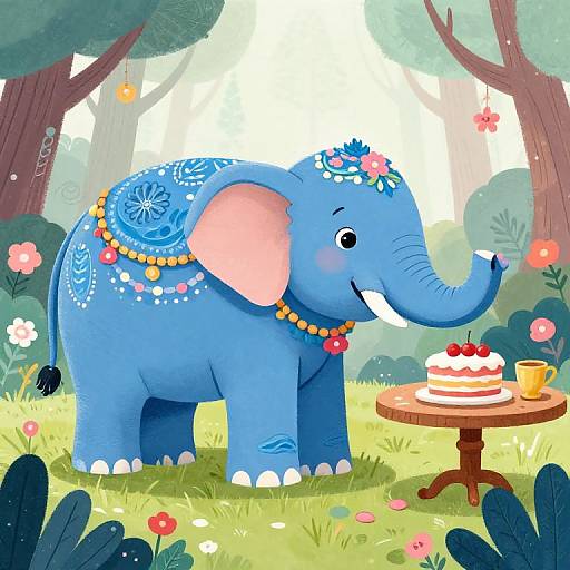 Vibrant Blue Elephant in Mystical Forest