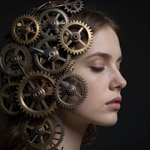 Surreal Woman Within Timepiece Gears