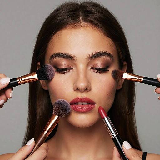 Young Woman with Vibrant Makeup Tools