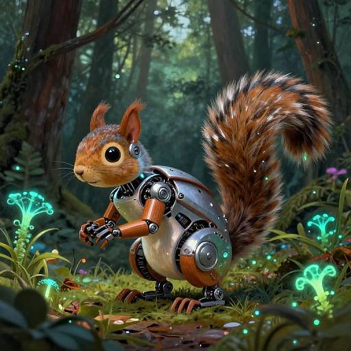 High-Tech Robotic Squirrel in Forest