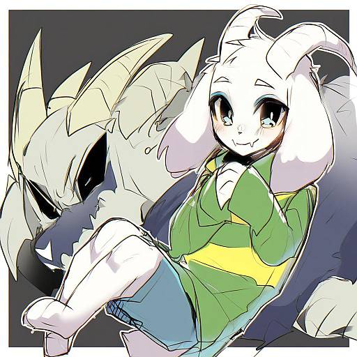 Illustration of Asriel dreemurr, undertale in the style of Haoro