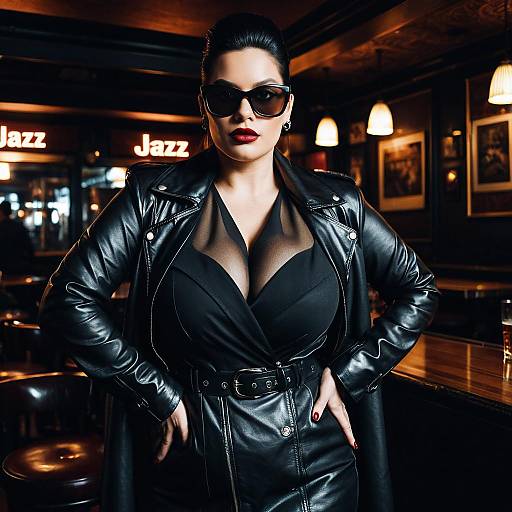 Woman in Leather Jacket in Jazz Club