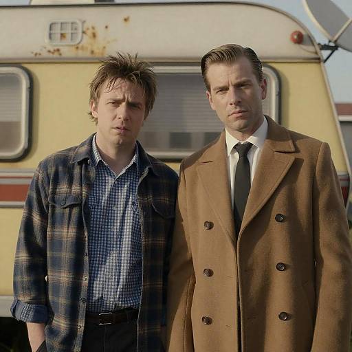 Contrasting Characters in Front of Mobile Home