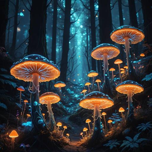 Glowing Mushrooms in Enchanted Forest