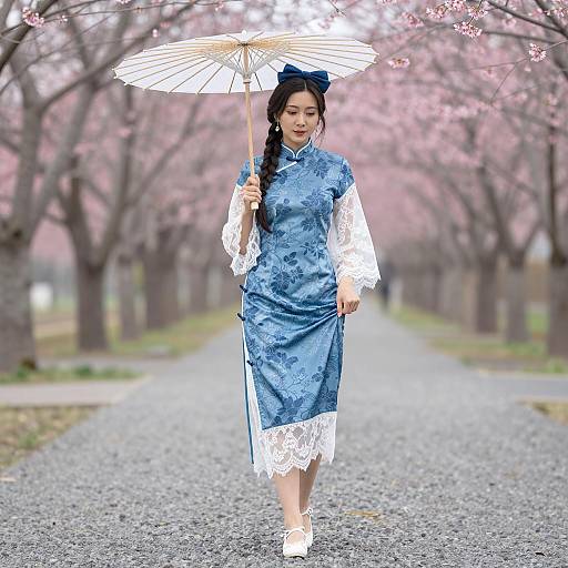Elegant Asian Woman with Umbrella