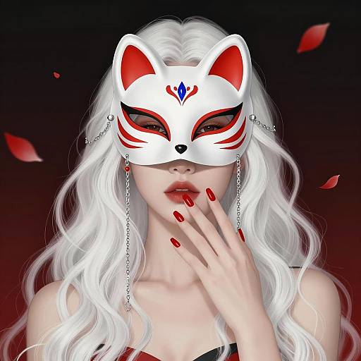 Mystical Woman with Fox Mask Illustration
